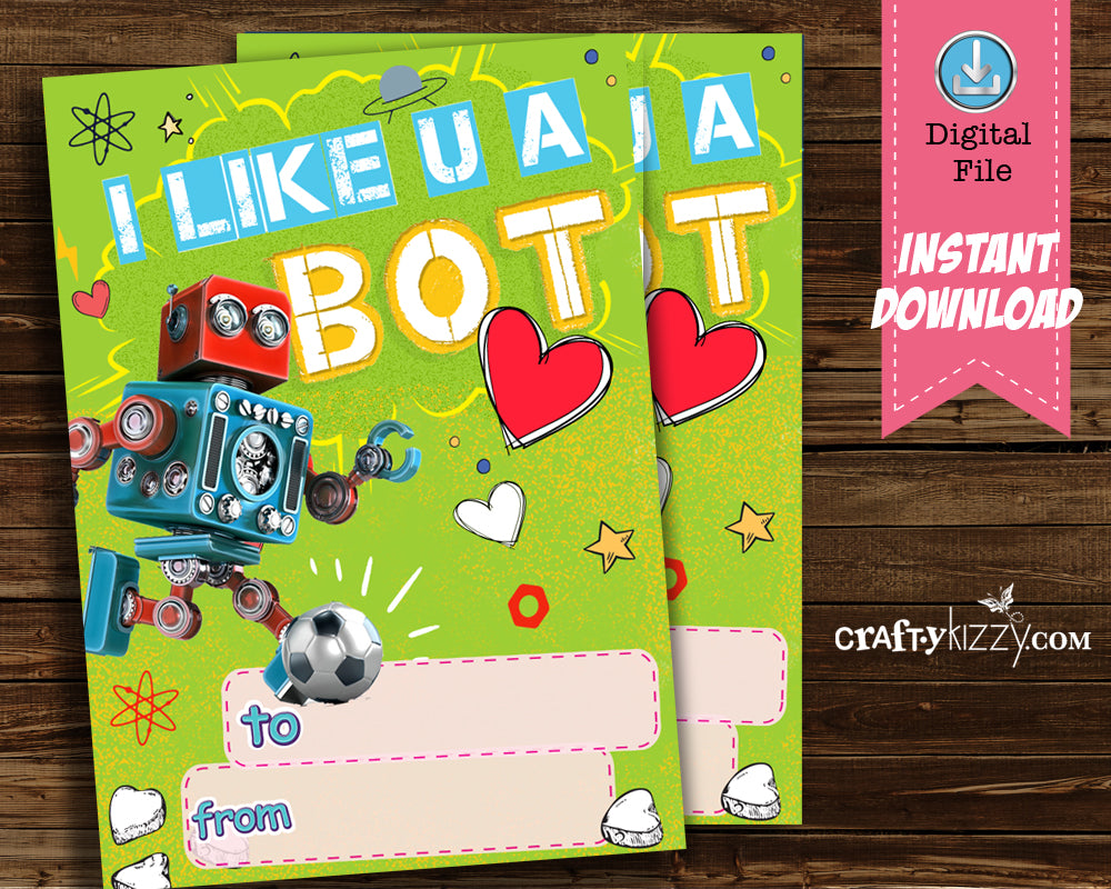 Soccer Valentines Day Cards for Kids - Boys Girls Robot Playing