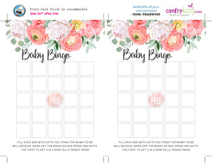 Printable Floral Baby Shower Bingo Card - Baby Girl Bingo Cards - Pink Baby Shower Games - Baby Shower Bingo Card - INSTANT DOWNLOAD