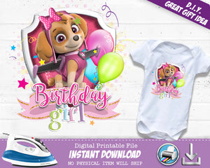 Skye Paw Patrol Birthday Girl Shirt - Paw Patrol  Iron On Outfit for Girls - Digital Transfer Decal - INSTANT DOWNLOAD - CraftyKizzy