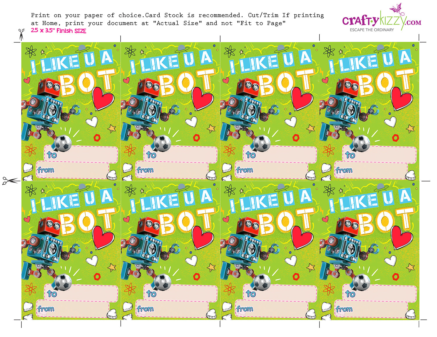 Soccer Valentines Day Cards for Kids - Boys Girls Robot Playing Soccer  Valentine Exchange Cards I Like You A BOT! - INSTANT DOWNLOAD – CraftyKizzy