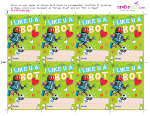Soccer Valentines Day Cards for Kids - Cute Robot Child Valentine Exchange Cards I Like You A BOT! - INSTANT DOWNLOAD - CraftyKizzy