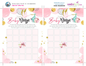 Unicorn Baby Shower Bingo Cards - Pink Bingo Baby Shower Games - Pink Stork Bingo Game – Mommy To Be Bingo Card - INSTANT DOWNLOAD