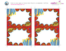 Superhero Birthday Food Tents - DIY Comic Book Table Tent - Printable Place Cards - Buffet Card - INSTANT DOWNLOAD - CraftyKizzy