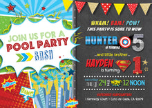 Superhero Birthday Invitation - Joint Superhero Pool Party Bash Invitations - Boy Girl Superheroes Printable Party Invites - CraftyKizzy
