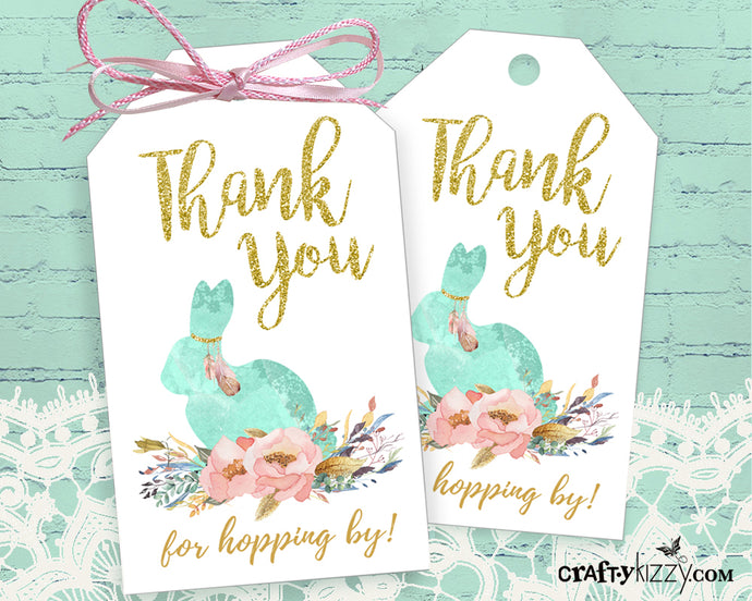 Bunny Thank You Favor Tags - Floral Easter Bunny Tags - Watercolor Thank You Tags - INSTANT DOWNLOAD - CraftyKizzy