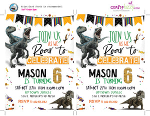 Dinosaur Birthday Invitations - Let's Roar Prehistoric Raptor Invitation - Triceratops - CraftyKizzy