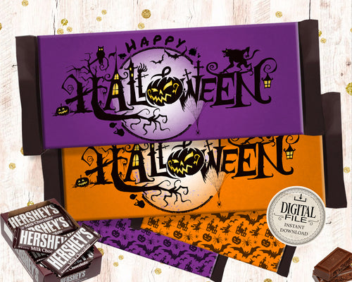 Happy Halloween Chocolate Bar Wrapper - Printable Jack o'Lantern Candy Bar Favors - Block Party Hershey's Bar Wrappers - INSTANT DOWNLOAD