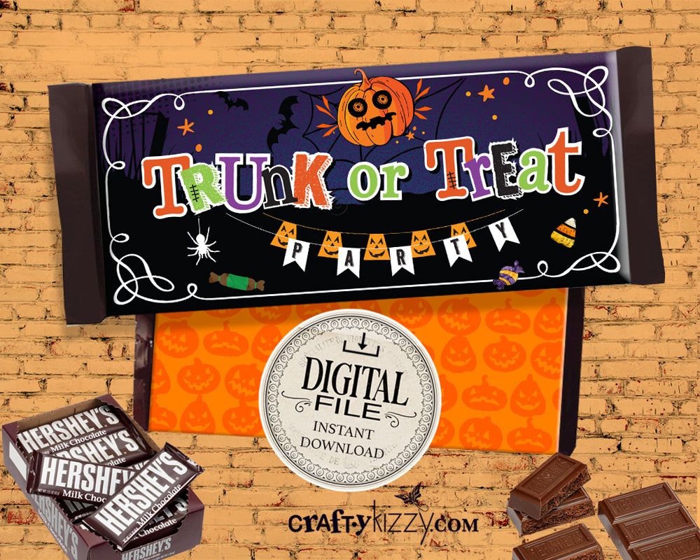 Trunk Or Treat Chocolate Bar Wrapper - Halloween Candy Bar Label - Tru – CraftyKizzy for Downloadable Free Printable Candy Buffet Labels