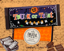 Trunk Or Treat Chocolate Bar Wrapper - Halloween Candy Bar Label - Trunk or Treat Party Favors - INSTANT DOWNLOAD