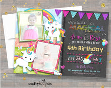 Girl Joint Unicorn Birthday Invitation - Twin Girls Unicorn & Rainbows Party Invitations - Cute Printable Twins Invites - CraftyKizzy