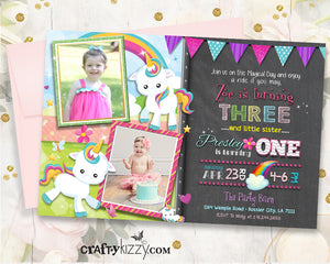 Joint Unicorn Birthday Invitation Twins - Unicorn & Rainbows Twin Girls Party Invitations - Printable Twins Invites