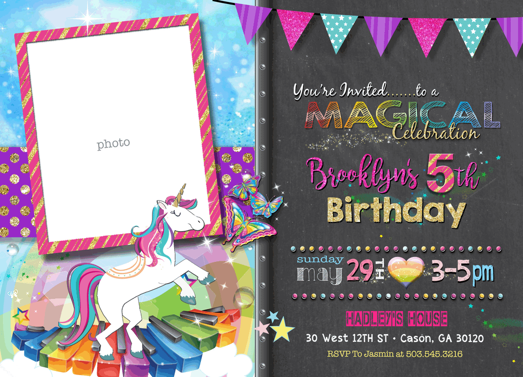 Unicorn Girl Birthday Invitation - Unicorns & Rainbows Girls Invitations Printable Twins Birthday Invite Twin - CraftyKizzy