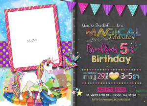 Unicorn Girl Birthday Invitation - Unicorns & Rainbows Girls Invitations Printable Twins Birthday Invite Twin - CraftyKizzy