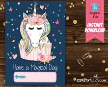 Have a Magical Day Unicorn Cupcake Valentines Day Card - Girls Valentine's Day Cards Teachers Classroom Printable Cards - INSTANT DOWNLOAD - CraftyKizzy