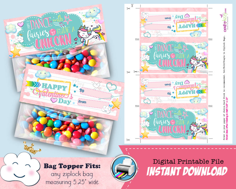 Unicorns and Rainbows Valentine's Day Party Favors - Goodie Bag Topper -  Loot Bags - Printable Tre…