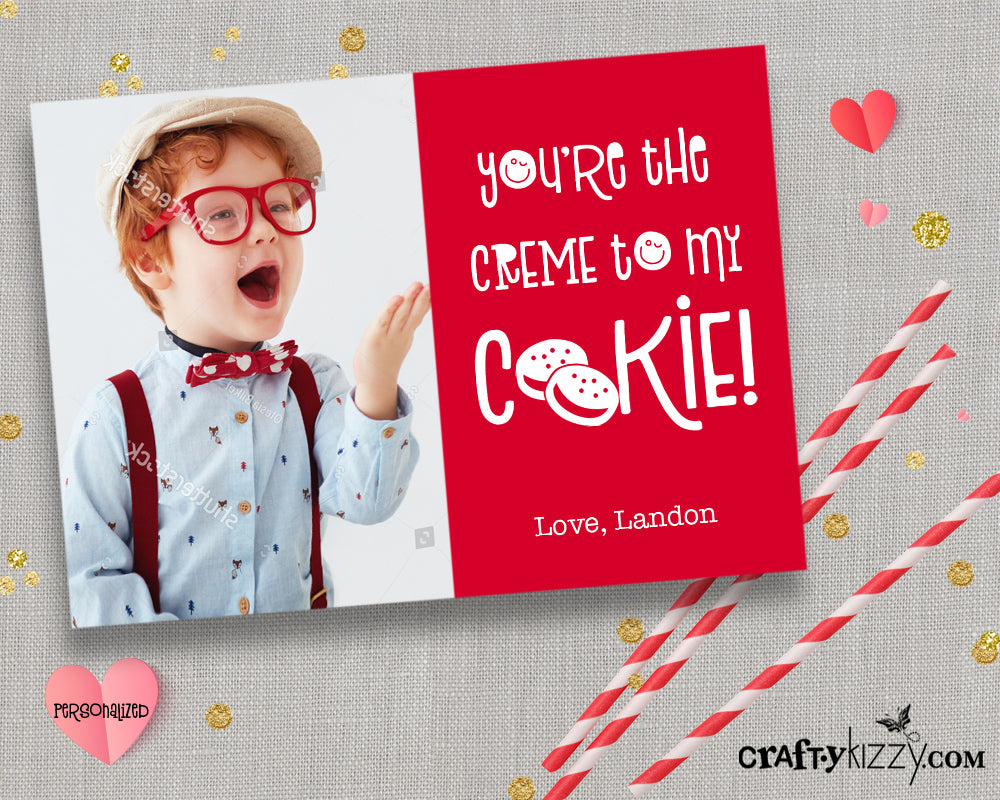 Valentines Day Photo Wallet Cards - You're The Creme To My Cookie - Photo Valentine's for Kids - Personalized Valentine - CraftyKizzy