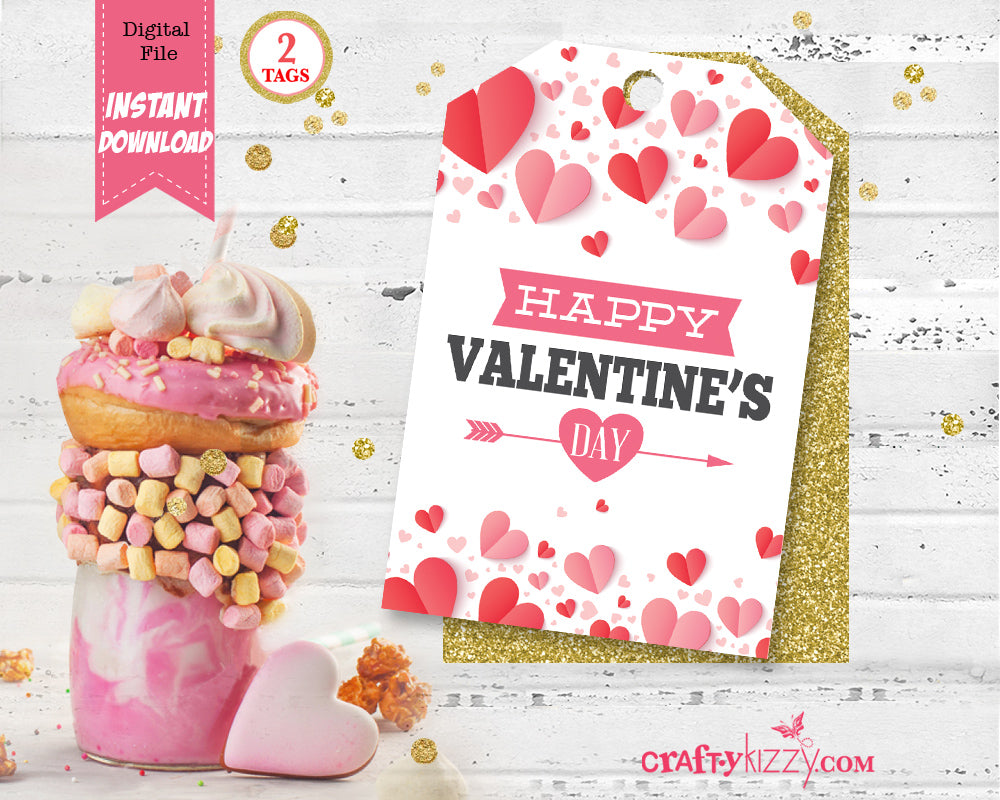 Happy Valentines Day Favor Tags - Valentine's Day Printable Favor Cards - Teacher Valentines Day Tag - INSTANT DOWNLOAD - CraftyKizzy