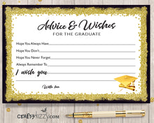 Black and Gold Graduation Advice Cards for the Graduate - DIY High School or College Party Favor INSTANT DOWNLOAD - CraftyKizzy