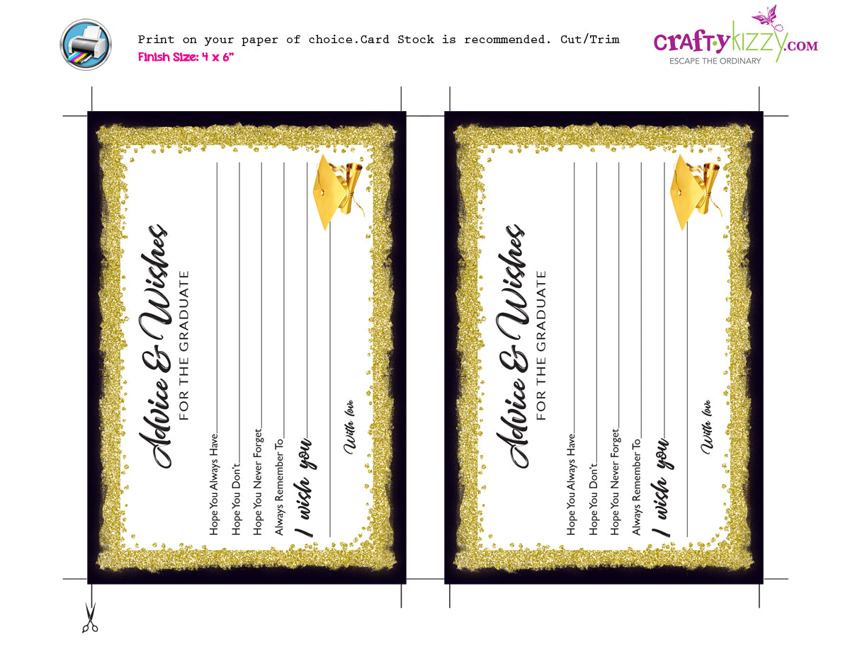 black-and-gold-graduation-advice-cards-for-the-graduate-high-school-craftykizzy for Free Printable Graduation Advice Cards Black and Gold Graduation Advice Cards for the Graduate - High School – CraftyKizzy for Free Printable Graduation Advice Cards