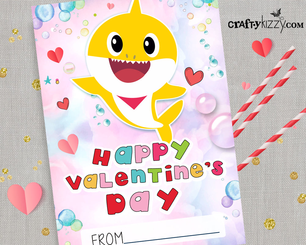Yellow Baby Shark Valentines Day Cards for Kids Girl Shark Valentine Exchange Cards - INSTANT DOWNLOAD - CraftyKizzy