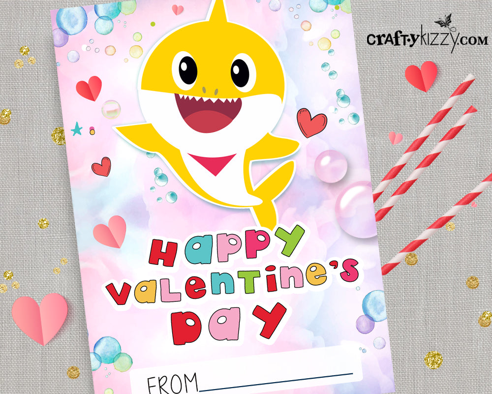 Yellow Baby Shark Valentines Day Cards for Kids Girl Shark Valentine Exchange Cards - INSTANT DOWNLOAD - CraftyKizzy