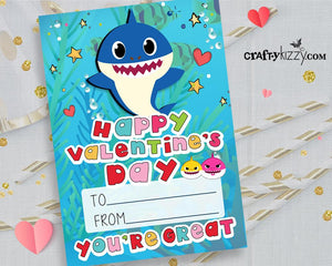 Baby Shark Valentines Day Cards for Kids Boys Shark Valentine Exchange Cards - INSTANT DOWNLOAD - CraftyKizzy
