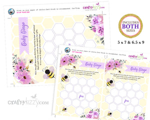 Bumble Bee Baby Shower Bingo Cards - Purple Baby Shower Games - Mother to-bee Activity – Honeycomb Bingo Card - INSTANT DOWNLOAD - CraftyKizzy