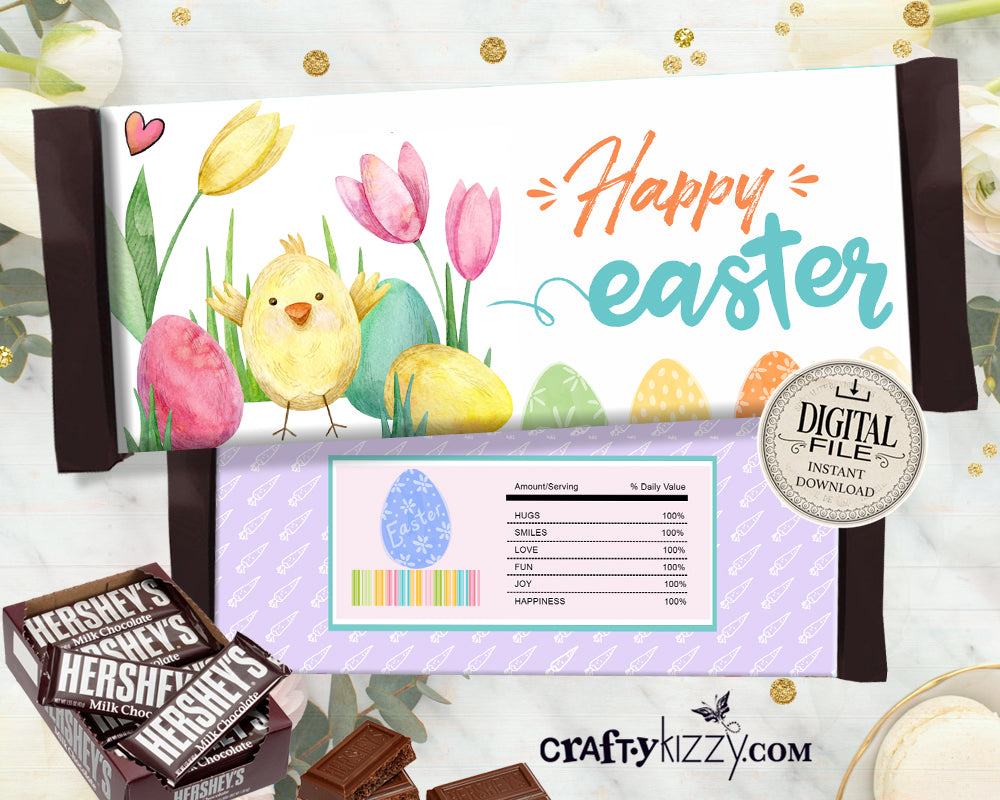 Happy Easter Candy Bar Wrapper - Teacher Easter Chocolate Favor - Easter Bunny Gift Basket Favor - Teacher Gift - Hershey Bar - INSTANT DOWNLOAD