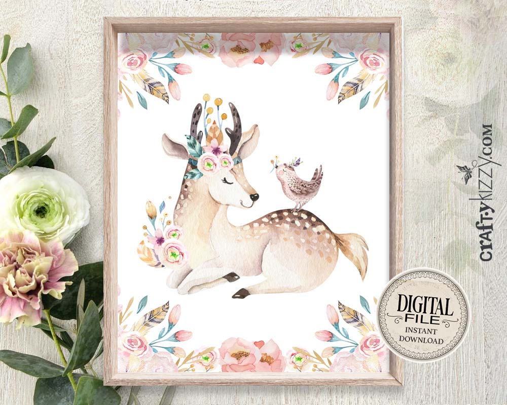 Woodland Nursery Wall Art - Baby Deer Wall Print - Animal Prints - Baby Fawn - Girl Room Decor - INSTANT DOWNLOAD