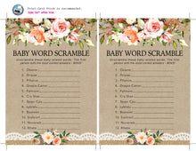 Baby Shower Game - Girl Word Scramble Game - Autumn Roses - Fall Word Scramble Printable - INSTANT DOWNLOAD