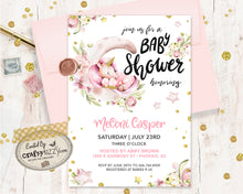 Over The Moon Girl Baby Shower Announcement Invitation - Blush Pink Unicorn Shower Invitation - Stars and Moon Watercolor Floral Baby Shower Invitation Bundle