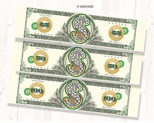 Dollar Bill Water Bottle Wrapper - Birthday Bucks Party Favors - Money Birthday Party Favors - Dollar Sign Labels - Bachelorette 25 50 100