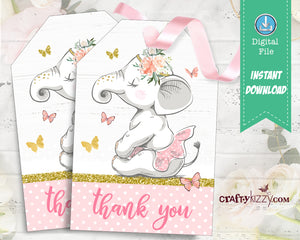 Elephant Thank You Favor Tags - Ballerina Party Favors - First Birthday Tag - Baby Shower - INSTANT DOWNLOAD - CraftyKizzy