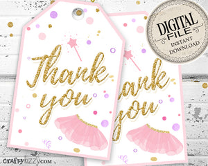 Ballet Thank You Favor Tags - Ballerina Tutu Birthday Tags - Dance Party Favors Personalized  -  Party Printables