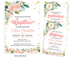 Floral Baptism Invitations - Girl Christening Invitation - First 1st Holly Communion - Naming Day - Dedication - LDS JW Baptism