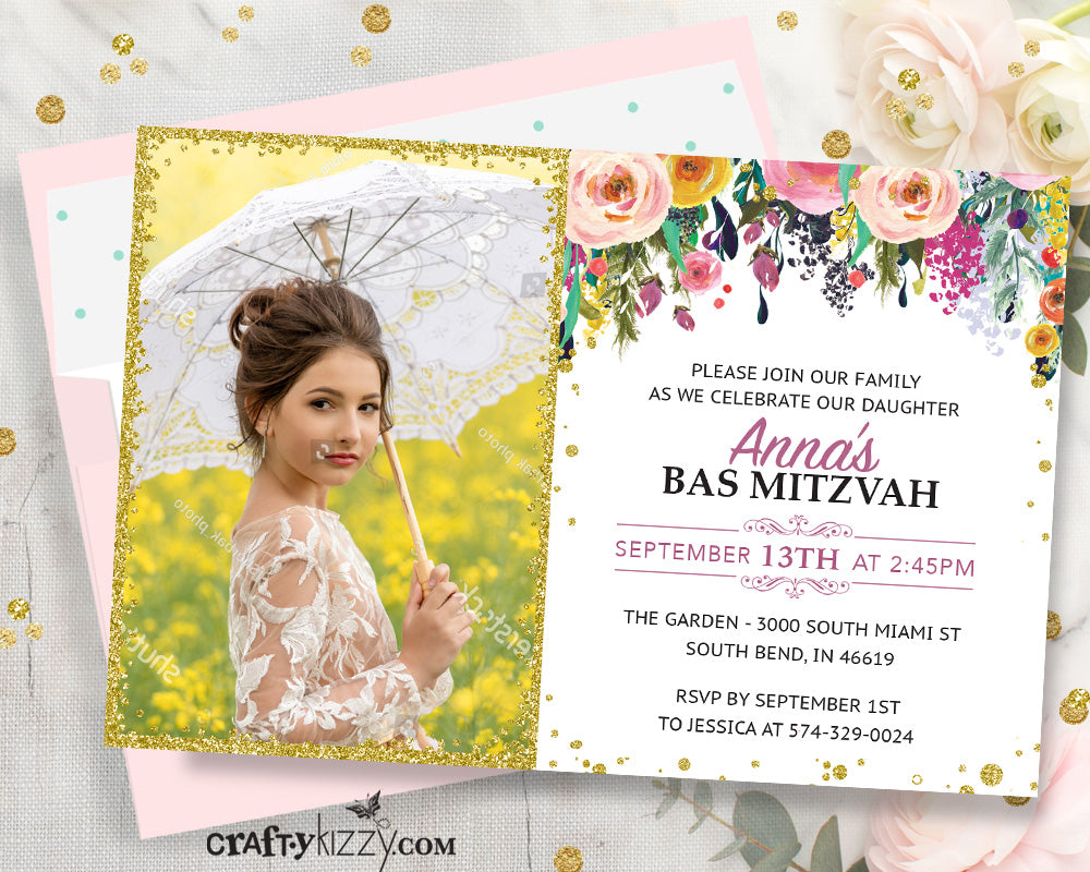 Girl Bas Mitzvah Invitation