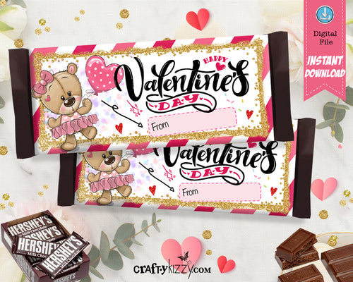 Valentine's Day Candy Bar Wrapper - Teddy Bear Hershey's Chocolate Bar Wrapper - Bear Valentines Day Party Favors - Classroom Card - INSTANT DOWNLOAD