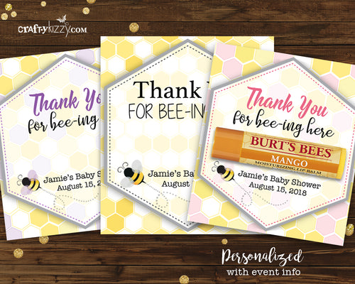 Chapstick Thank You Favor Card - Mommy To Be Baby Shower Favors - Bridal Shower Tags - Gender Reveal Unisex Thank You Tags Personalized - CraftyKizzy