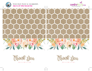 Baby Shower Thank You Cards - Bee Thank You Cards - Birthday Honey Bee Thank You Note - Bumble Bee - Floral - INSTANT DOWNLOAD - CraftyKizzy