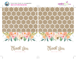 Baby Shower Thank You Cards - Bee Thank You Cards - Birthday Honey Bee Thank You Note - Bumble Bee - Floral - INSTANT DOWNLOAD - CraftyKizzy