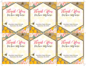Bee Chapstick Thank You Favor Card - Mommy To Be Baby Shower Floral Favors - Bridal Shower Chapstick Tags - Personalized