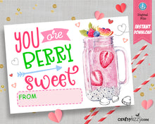 Berry Sweet Valentine's Day Cards - Strawberry Valentine Pun School Exchange Cards - INSTANT DOWNLOAD - CraftyKizzy