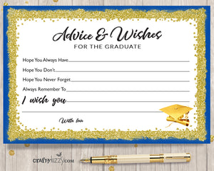 Blue and Gold Graduation Advice Cards for the Graduate - DIY High School or College Party Favor INSTANT DOWNLOAD - CraftyKizzy