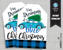 I'm Dreaming of a Blue Christmas Tag - Blue Christmas Gift Tags - Vintage Retro Bug Favors - INSTANT DOWNLOAD