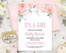 Blush Pink Baby Shower Invitation - It's A Girl Watercolor Floral Baby Shower Invitation - Printable Girl Baby Shower Invitation - Pink Baby Shower Announcement