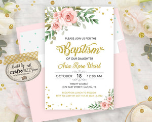 Blush Pink Baptism Invitations - Girl Holy Communion Invitation - First 1st Holly Communion - Naming Day - Dedication - LDS JW Baptism