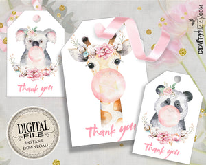 Koala, Panda, Giraffe favor tags