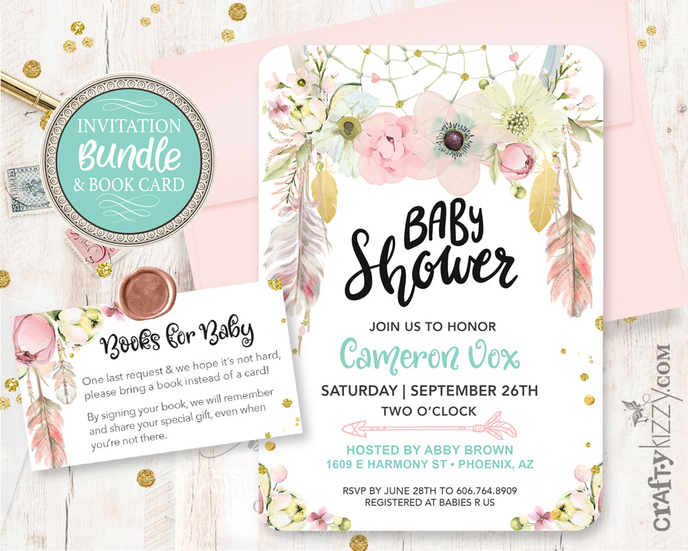 bohemian baby shower invitation bundle