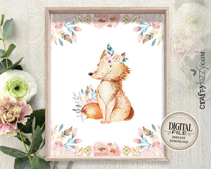 Fox Nursery Wall Art - Woodland Fox Wall Prints - Animal Print Girl Room Decor - Boho Fox Print - INSTANT DOWNLOAD