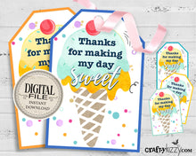 Boy Ice Cream Party Favor Tags - Girl Ice Cream Thank You Tags - Birthday Party Favors Personalized Ice Cream Tag #9999